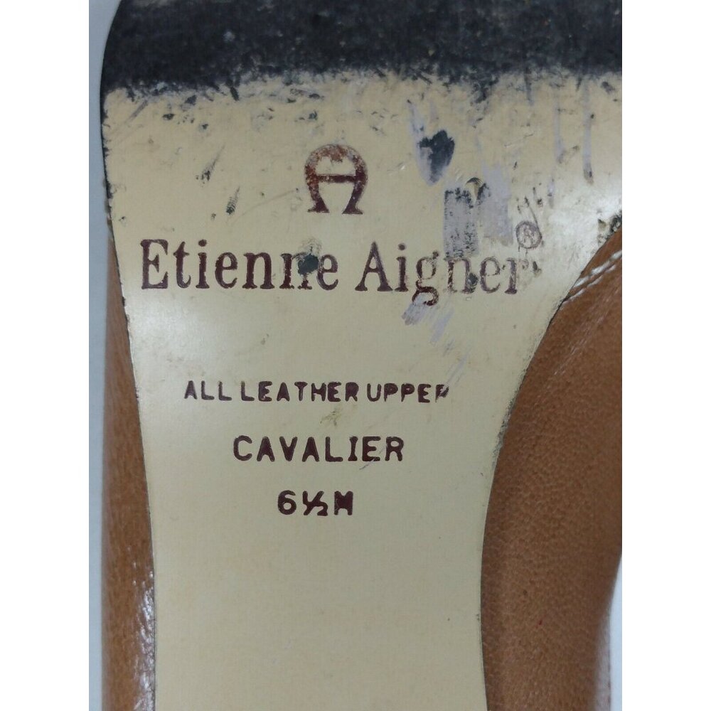 Etienne Aigner Cavalier Women's Leather Tan Brown Heel Mules Slip On Sz 6.5 M - Picture 8 of 10